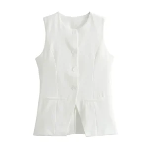 Chic Tailored Sleeveless Vest - Classic Button-Down Professional Top