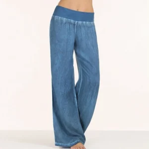 High-Waisted Cotton Wide-Leg Jeans - Easy Pull-On Fit