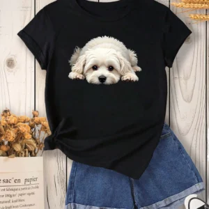 Women's Maltese Puppy Graphic Tee - Vibrant Green Casual T-Shirt