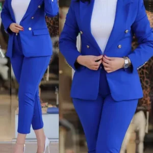 Tailored Double-Breasted Blazer & Pants Professional Set
