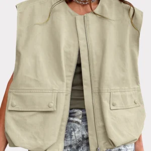 Relaxed Sleeveless Zip-Up Vest - Oversized Casual Streetwear Edition