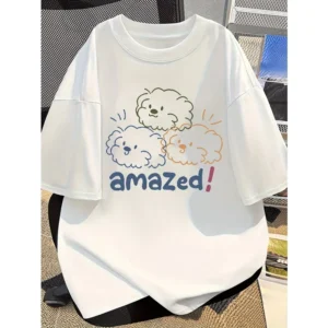 Three Cartoon Puppy Trio Tee - Unisex Loose Fit Graphic T-Shirt