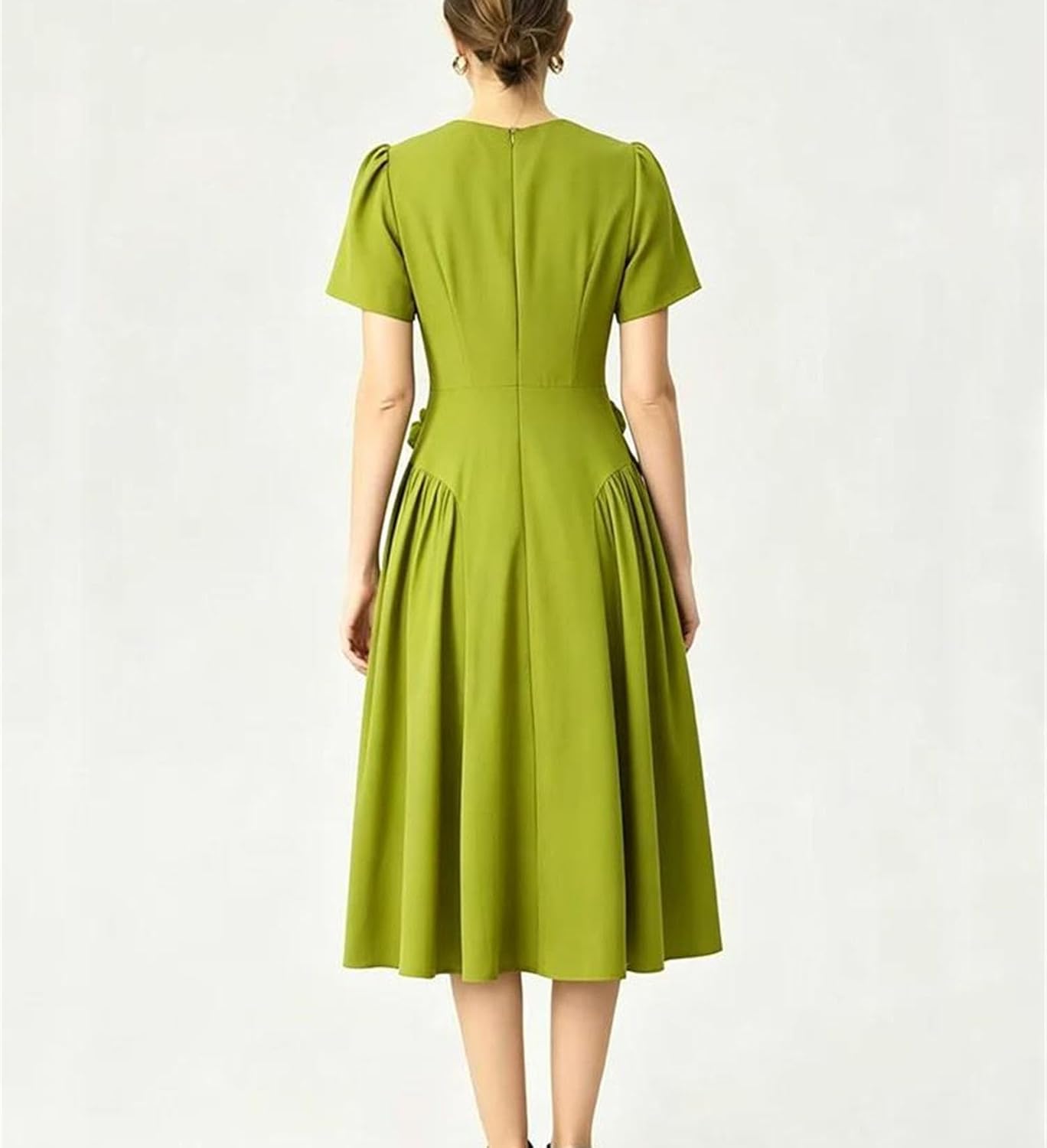 Women's Crew Neck Floral Applique Party Midi Dress - Image 3