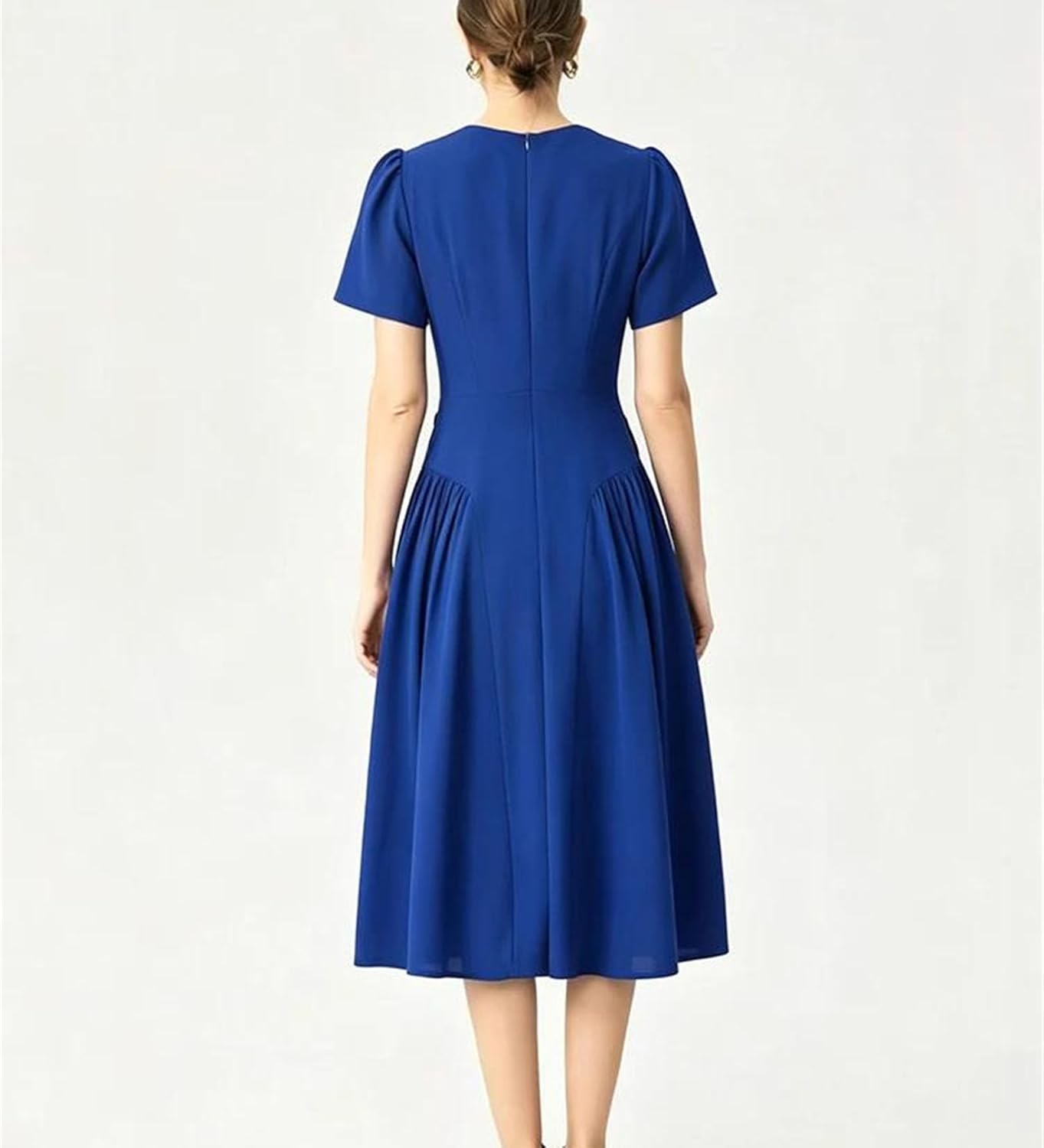 Women's Crew Neck Floral Applique Party Midi Dress - Image 5