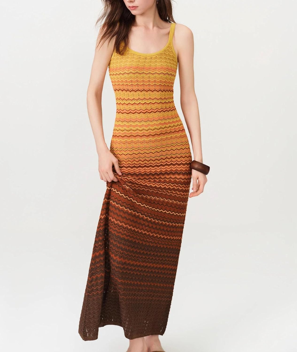 Women’s Striped Ribbed Spaghetti Strap Beach Midi Dress