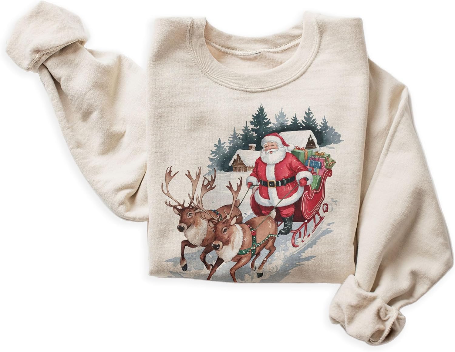 Women's Vintage Santa Reindeer Christmas Graphic Sweater