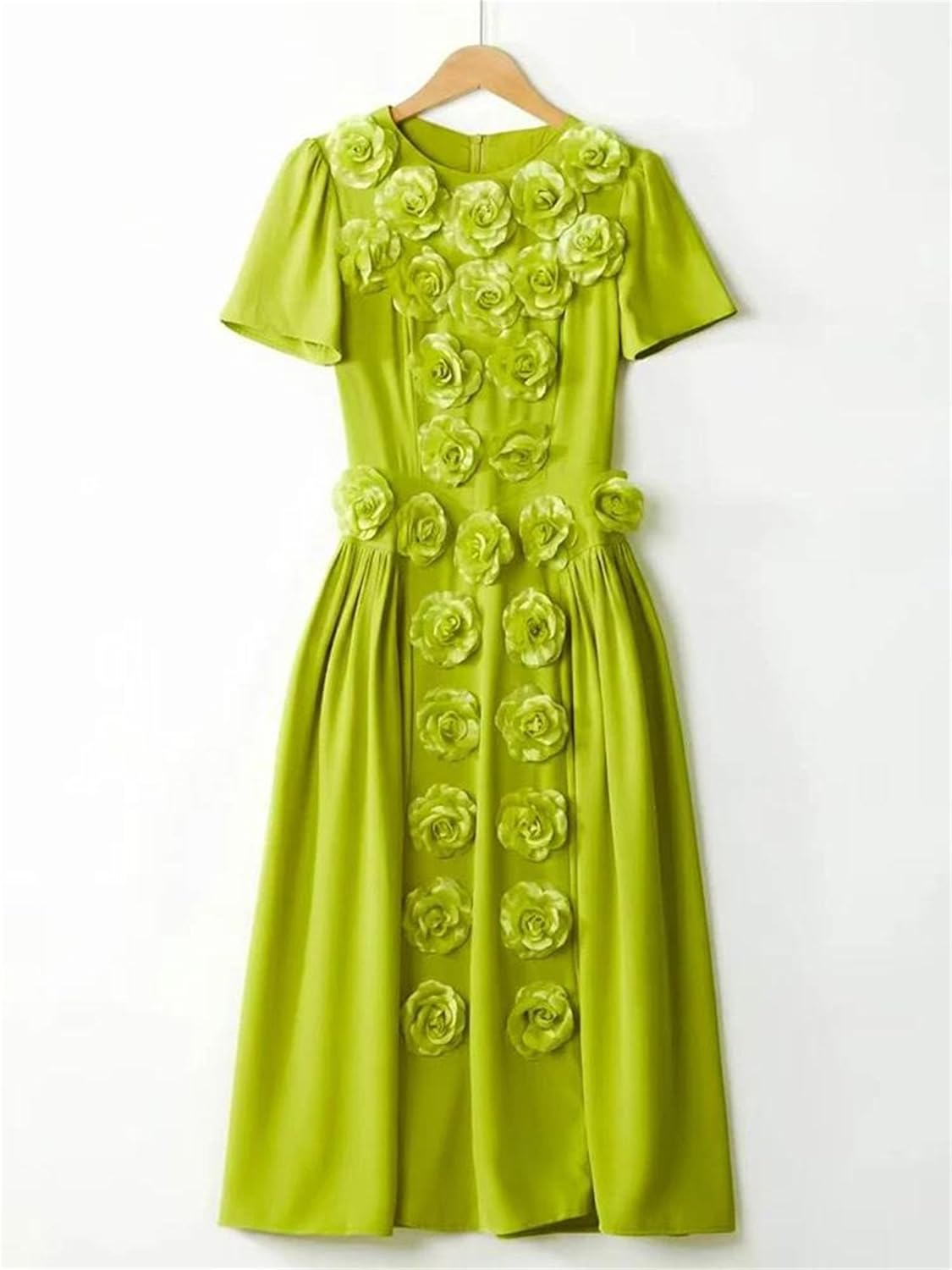 Women's Crew Neck Floral Applique Party Midi Dress - Image 7