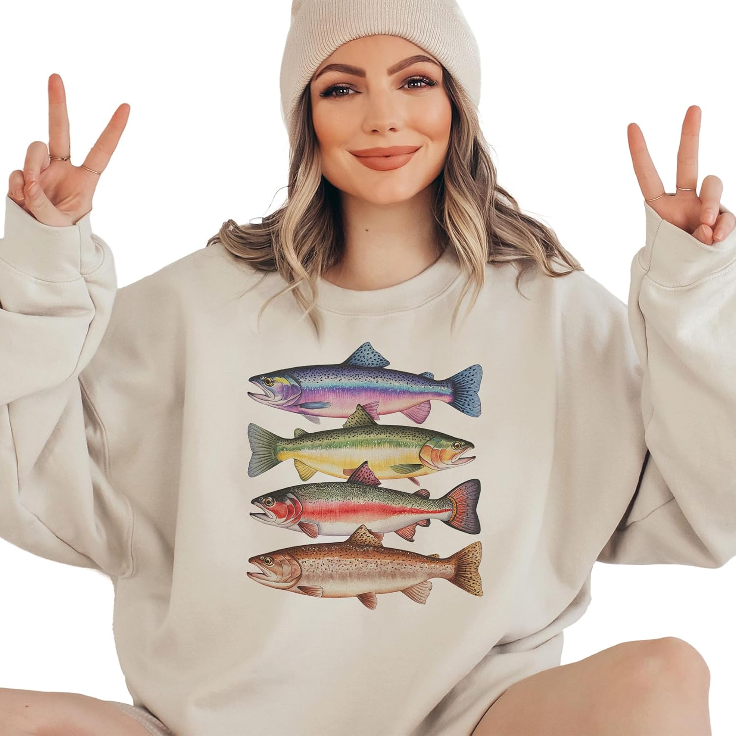 Women’s Abstract Trout River Fish Graphic Sweater