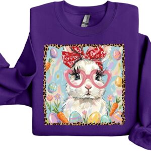 Women's Cool Easter Bunny Sunglasses Graphic Sweater
