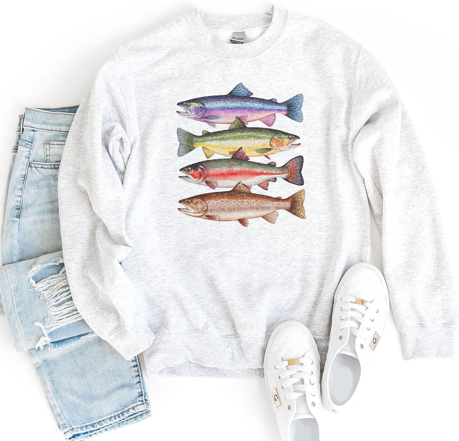 Women's Abstract Trout River Fish Graphic Sweater - Image 6