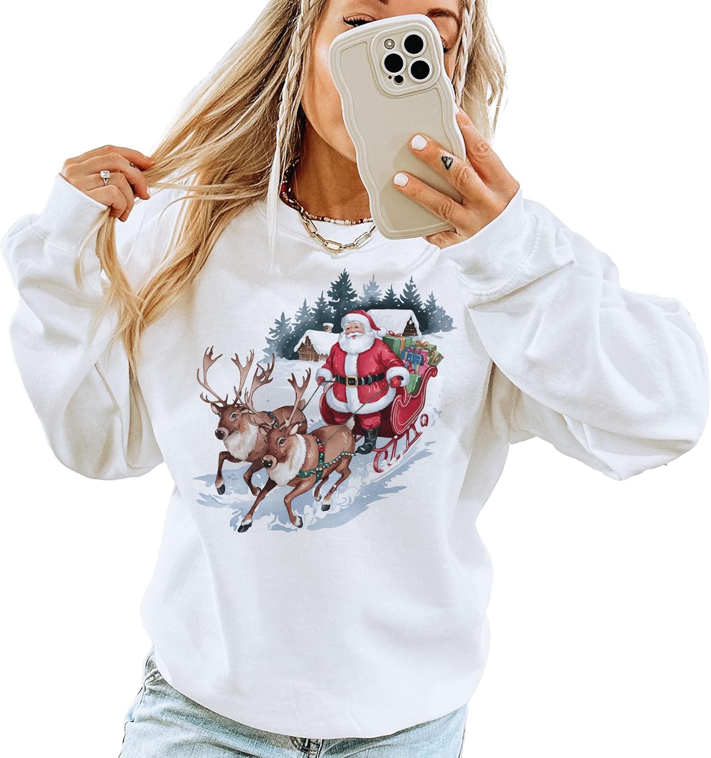 Women’s Vintage Santa Reindeer Christmas Graphic Sweater