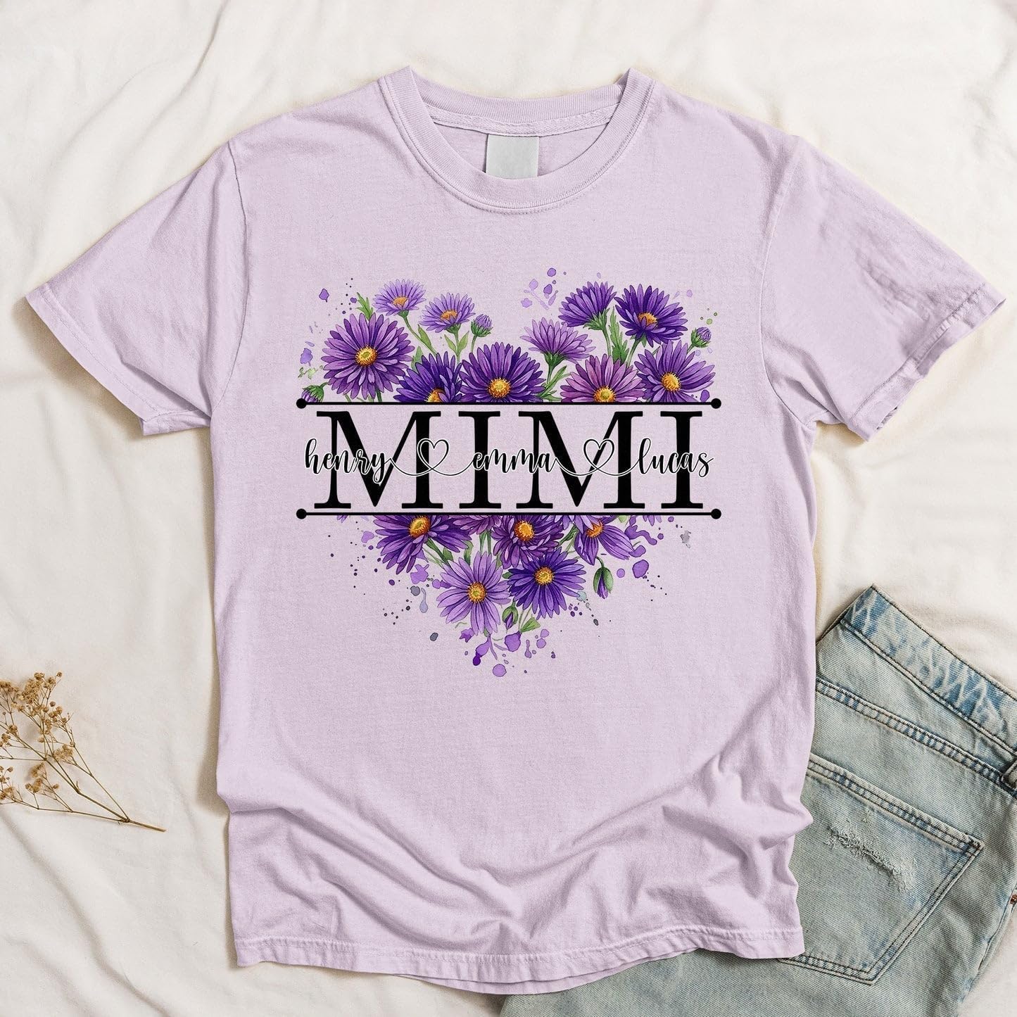 Women's Mimi Birth Flower Heart Graphic T-Shirt - Image 5