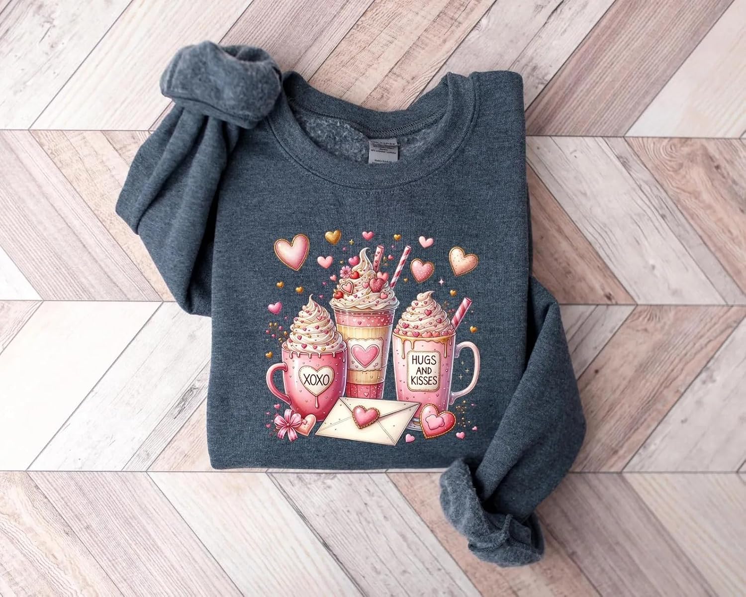 Women's Valentine Coffee Heart Cozy Graphic Sweater - Image 6