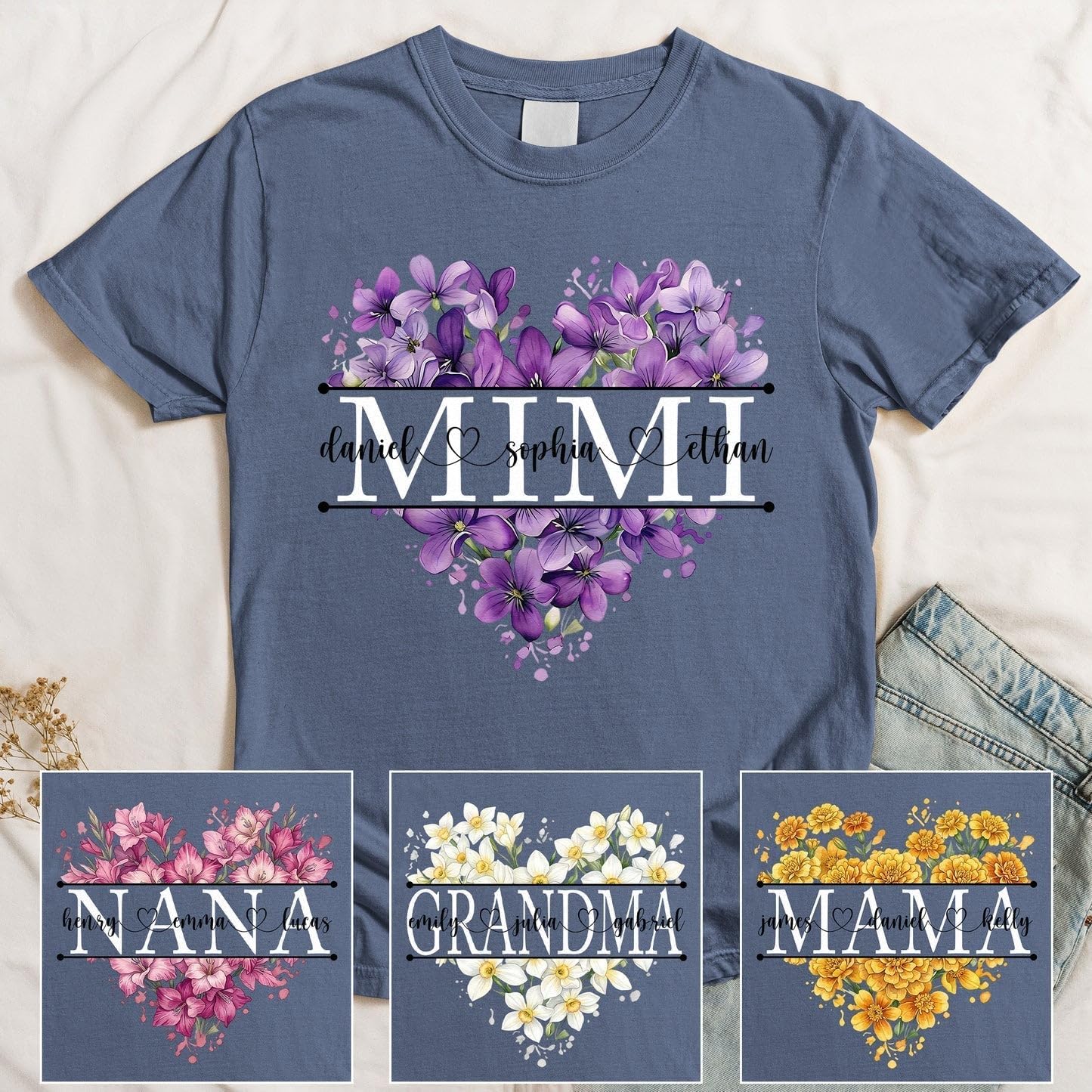 Women's Mimi Birth Flower Heart Graphic T-Shirt - Image 3