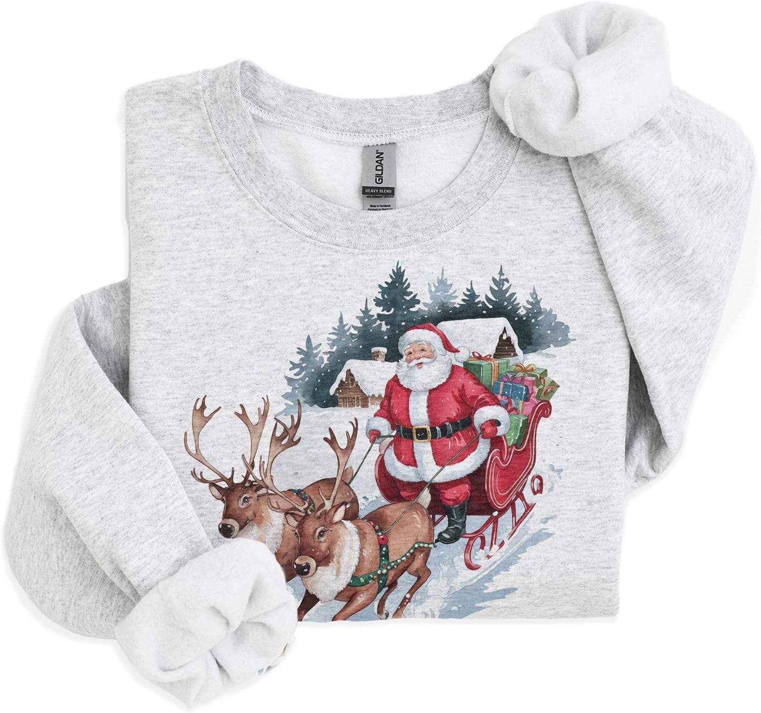 Women's Vintage Santa Reindeer Christmas Graphic Sweater - Image 3